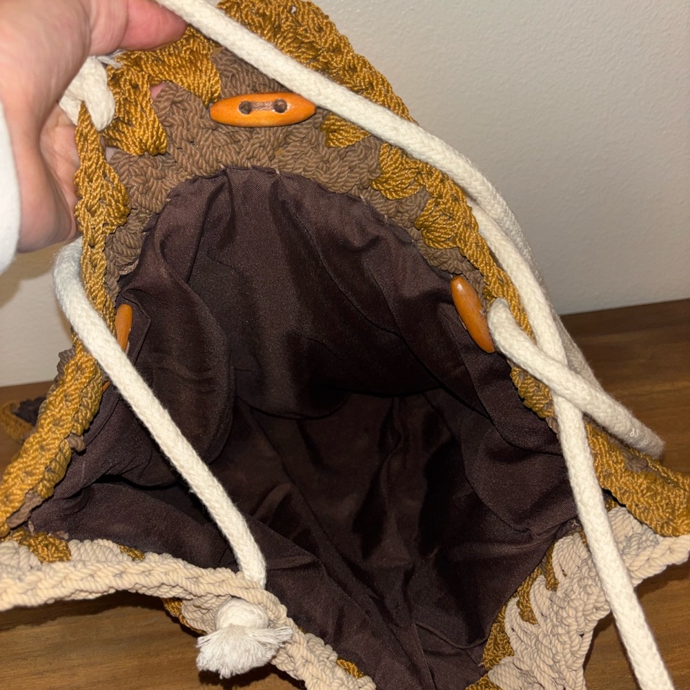Brown and Tan Crochet Tote Bag - Picture 4 of 6